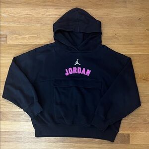 Jordan Black Hoodie with Pink Chest Logo and White Jumpman